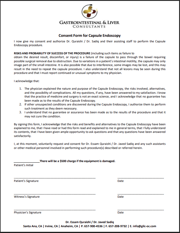 Capsule Endoscopy Consent Form