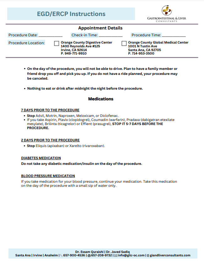 Endoscopy and ERCP Instructions